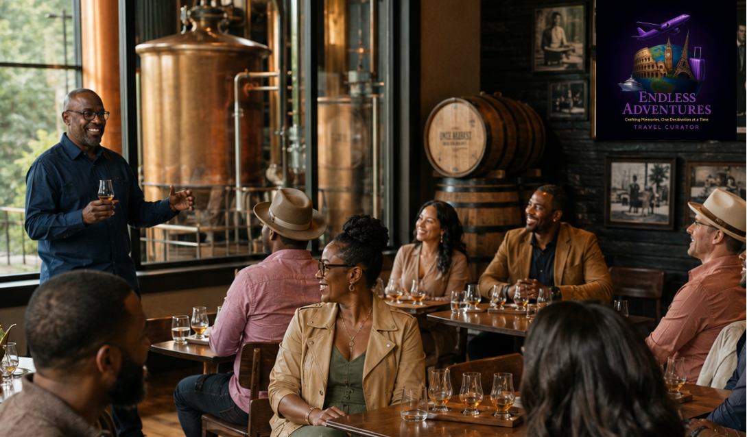 Whiskey tasting inside Nearest Green Distillery